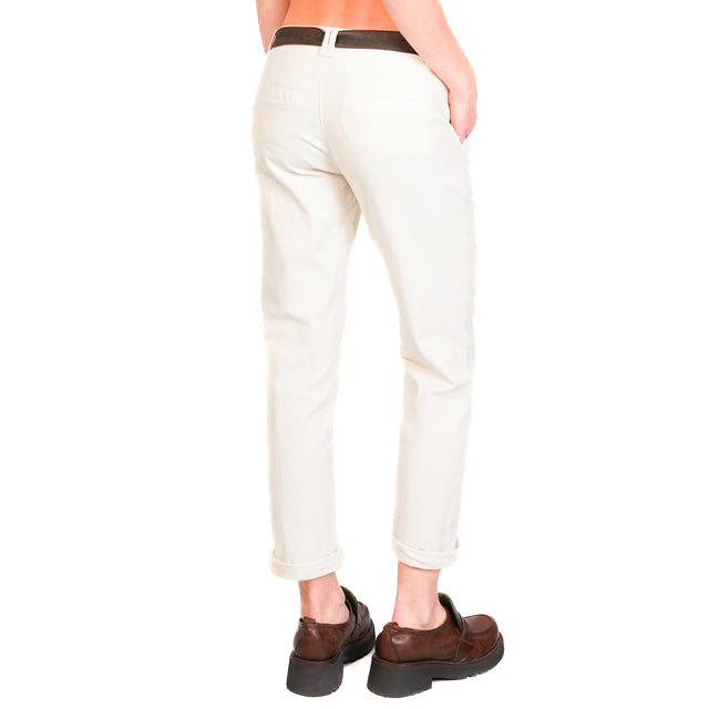 Zeroassoluto-Pantalone LOIS chino velluto millerighe elasticizzato - burro