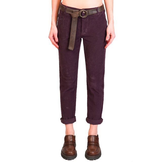 Zeroassoluto-Pantalone LOIS chino velluto millerighe elasticizzato - burgundy