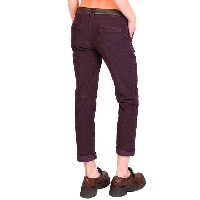 Zeroassoluto-LOIS chino trousers in stretch corduroy - burgundy