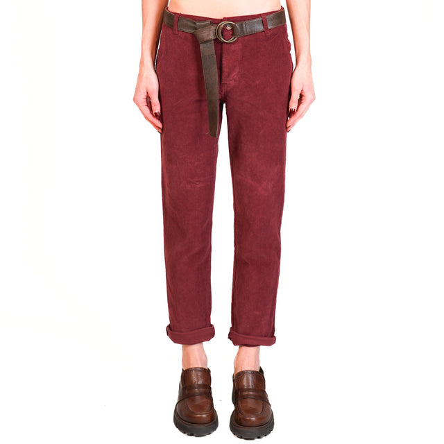 Zeroassoluto-Pantalone LOIS chino velluto millerighe elasticizzato - vino