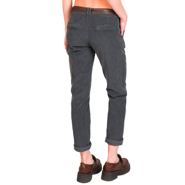 Zeroassoluto-Pantalone LOIS chino velluto millerighe elasticizzato - piombo