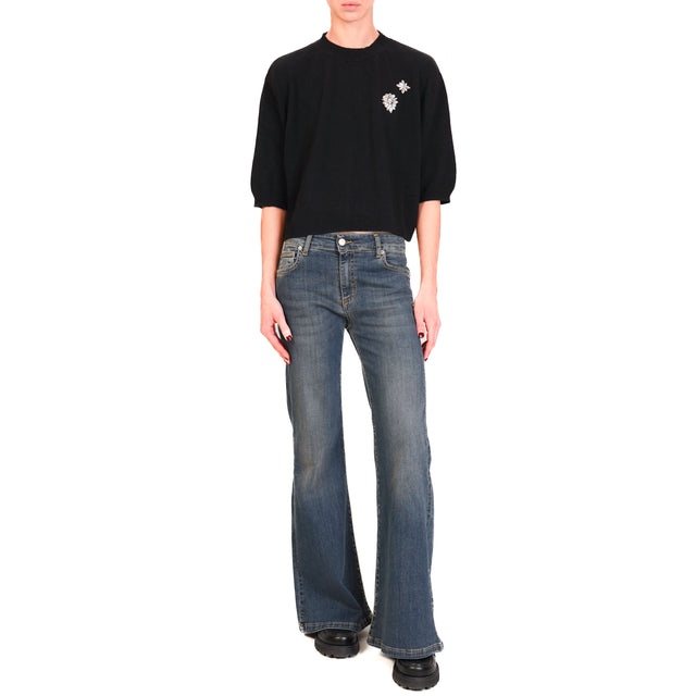 Vicolo-Maglia crop misto cashmere con applicazioni - nero