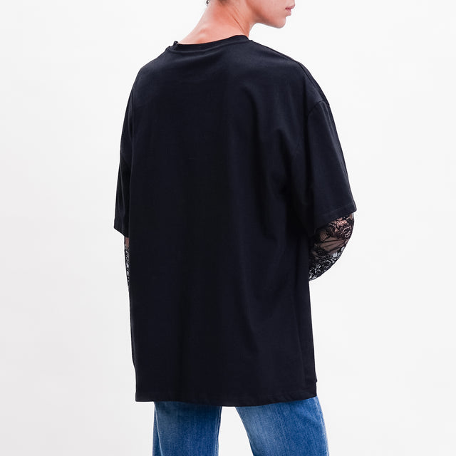 Vicolo-T-shirt over manica in pizzo - nero/nero