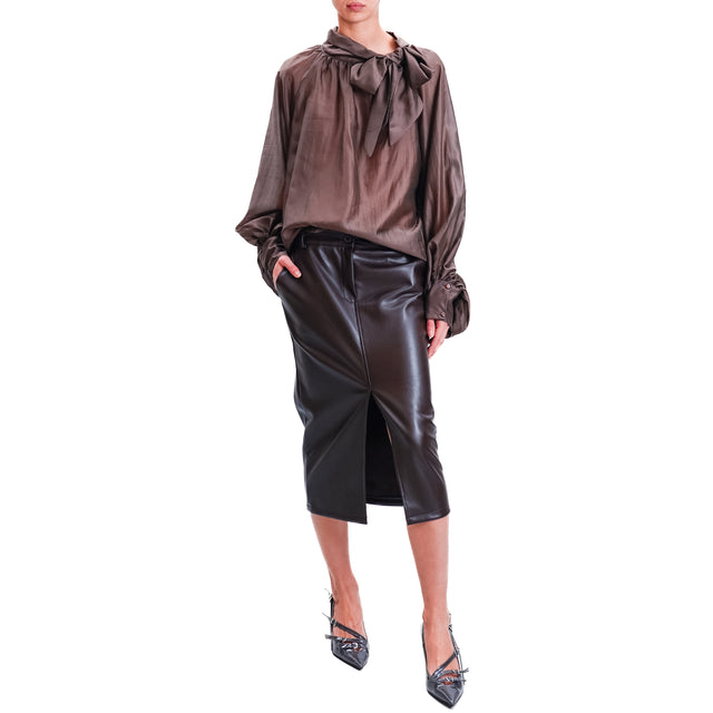 Tension in-Blouse muslin balloon sleeve - dark brown