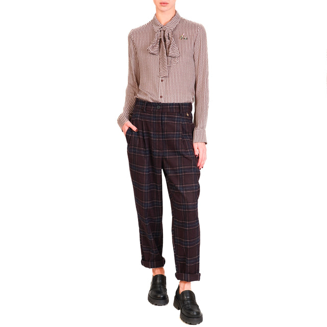 Souvenir-Tartan Trousers with Elastic Back - Wine/Blue