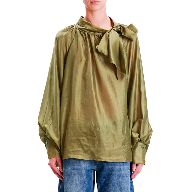 Tension in-Blouse muslin balloon sleeve - military