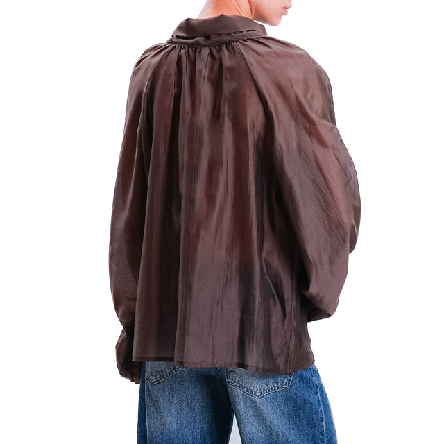 Tension in-Blouse muslin balloon sleeve - dark brown