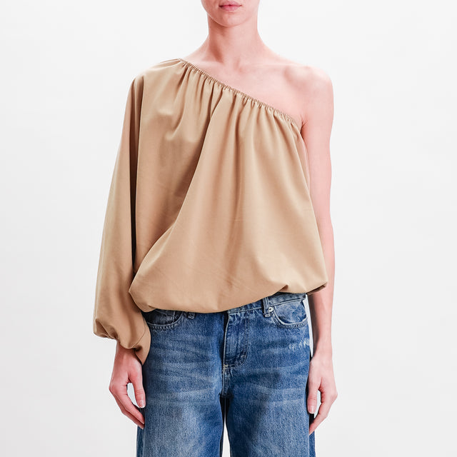 Tensione in-Blusa monospalla bordi elasticizzati - camel