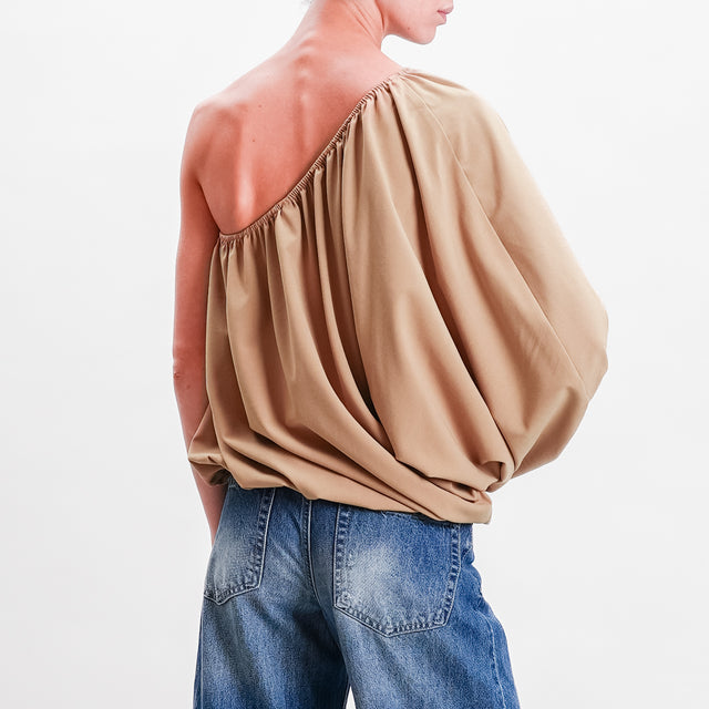 Tensione in-Blusa monospalla bordi elasticizzati - camel