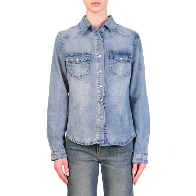 Zeroassoluto-Slim fit stretch denim shirt - denim