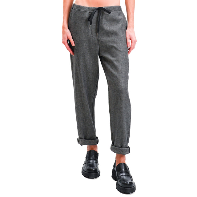 Zeroassoluto-GILDA baggy trousers with drawstring - diagonal beige/anthracite