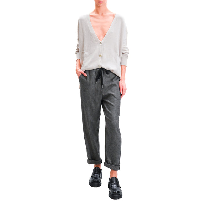 Zeroassoluto-GILDA baggy trousers with drawstring - diagonal beige/anthracite