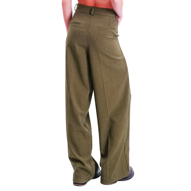 Zeroassoluto-GENDER wide leg genderless trousers - melange olive