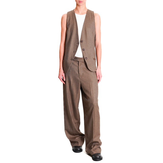 Zeroassoluto-Pantalone GENDER wide leg genderless - diagonal camel/dark brown