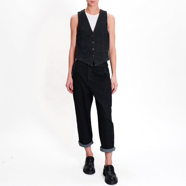 Zeroassoluto-LORY baggy stretch denim trousers - black denim