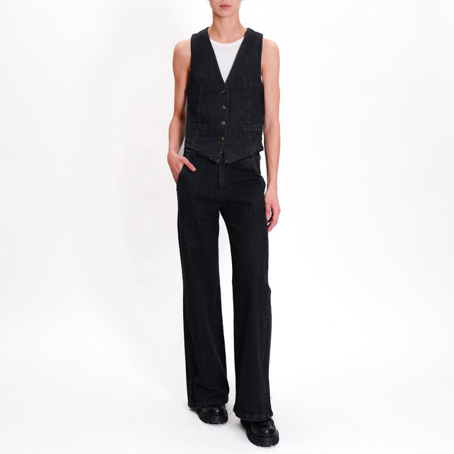 Zeroassoluto-LILLY palazzo pants in stretch denim - black denim