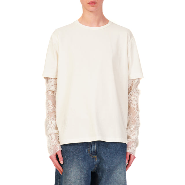 Haveone-T-shirt con pizzo - panna