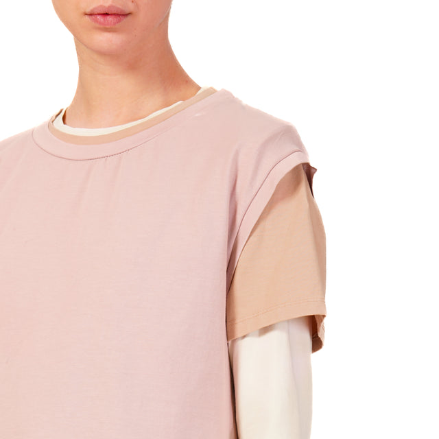 Zeroassoluto-Set tre t-shirt in jersey elasticizzato - rosa/peach/burro