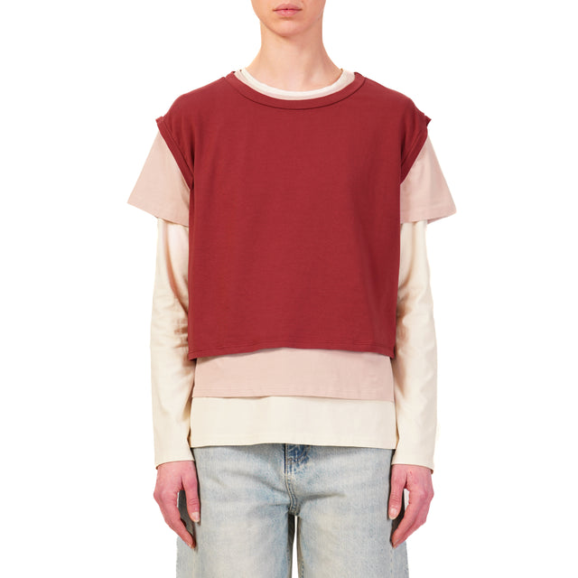 Zeroassoluto-Set tre t-shirt in jersey elasticizzato - cherry/rosa/burro