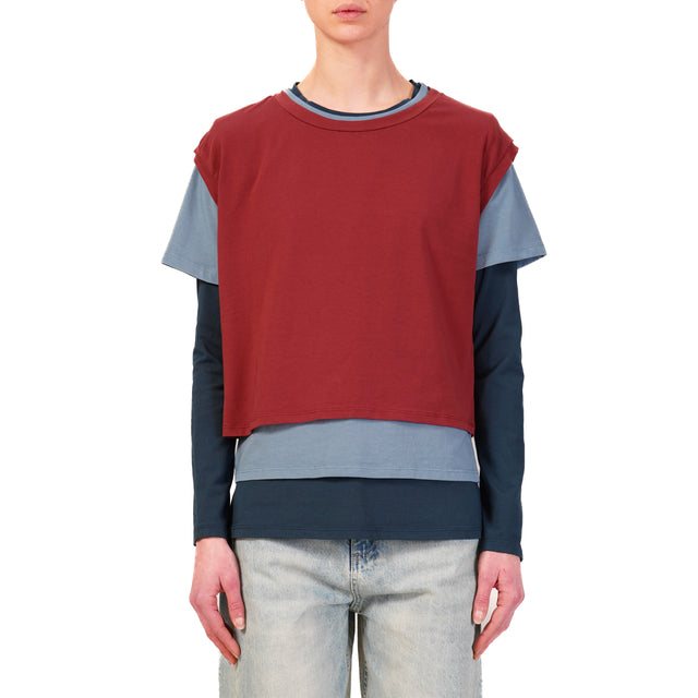 Zeroassoluto-Set tre t-shirt in jersey elasticizzato - cherry/avio/blu