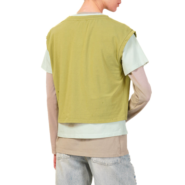 Zeroassoluto-Set tre t-shirt in jersey elasticizzato - oliva/acqua/taupe