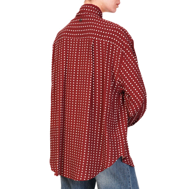 Dixie-Camicia pois con fiocco e spilla - Bordeaux