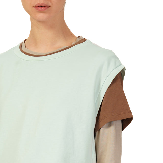 Zeroassoluto-Set tre t-shirt in jersey elasticizzato - acqua/moka/taupe