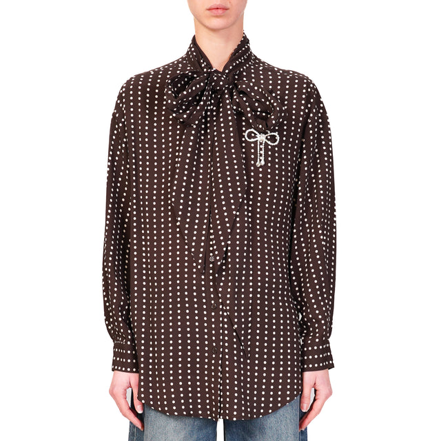 Dixie-Camicia pois con fiocco e spilla - moro