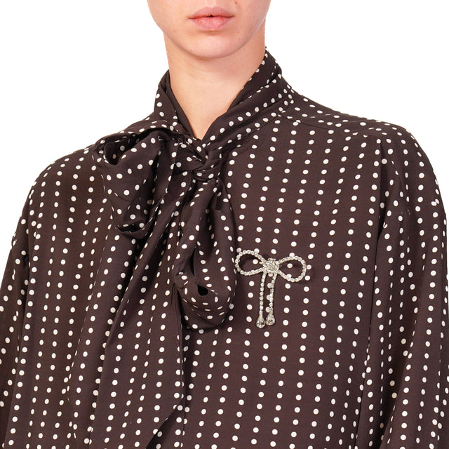 Dixie-Camicia pois con fiocco e spilla - moro