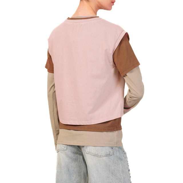 Zeroassoluto-Set tre t-shirt in jersey elasticizzato - rosa/moka/taupe