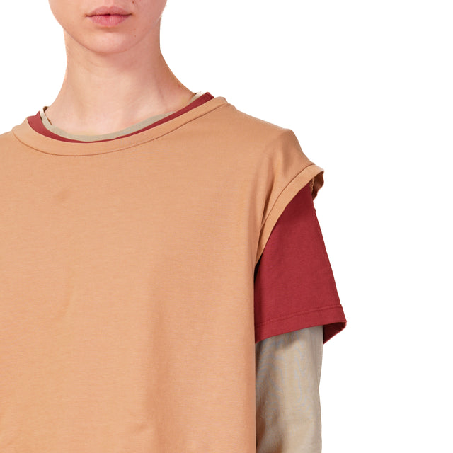 Zeroassoluto-Set tre t-shirt in jersey elasticizzato - peach/cherry/taupe