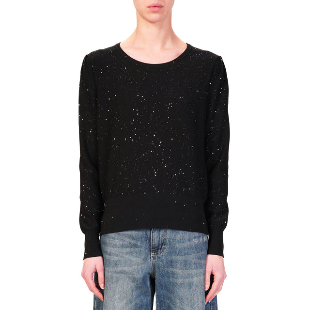 Haveone-Maglia girocollo con micro paillettes - nero