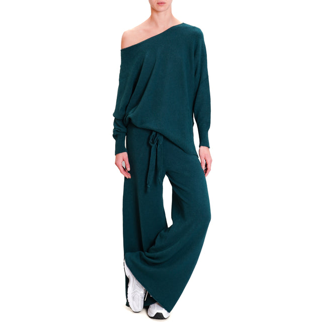 Kontatto-QS Pantalone in maglia con coulisse - VERDE