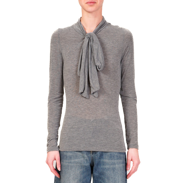 Dixie-T-shirt misto cashmere con fiocco - grigio