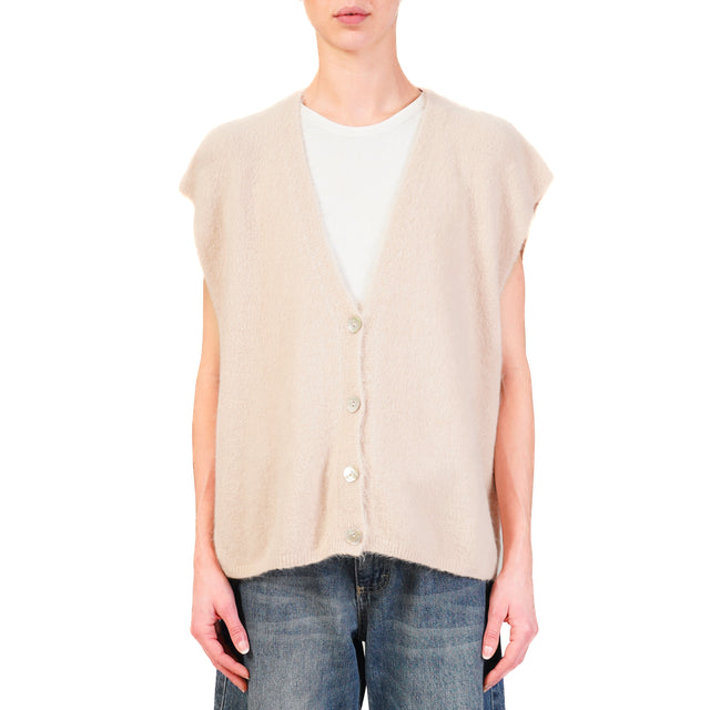 Zeroassoluto-Gilet over alpaca,bottoni in madreperla - nude