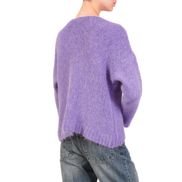 Zeroassoluto-Maglia scollo v largo alpaca corta davanti - viola