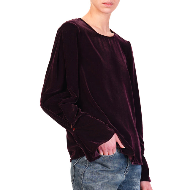 Vicolo-Blusa velluto bottone dietro - vino