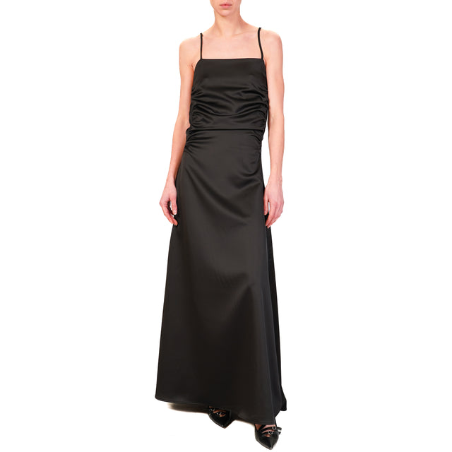 Vicolo-Satin dress with ruching at the back - black