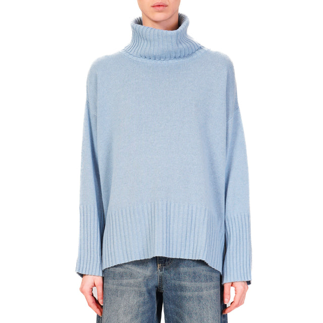 Tensione in-Maglia collo alto misto cashmere - azzurro