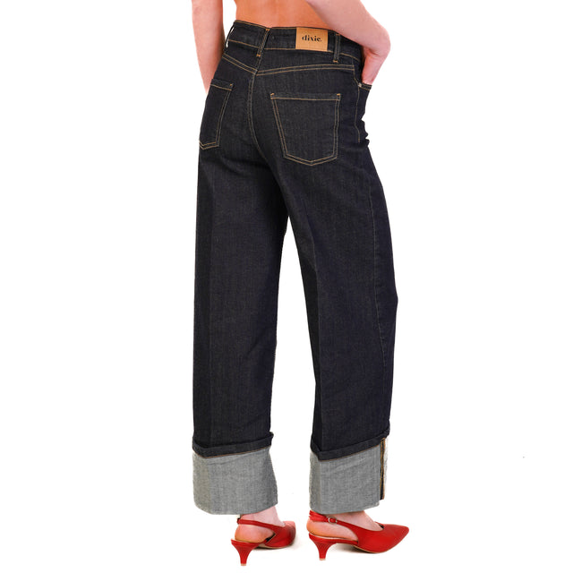 Dixie-Jeans a vita alta con risvolto - denim scuro