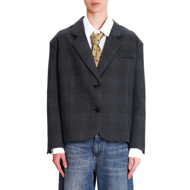 Vicolo-2 Button Checked Jacket - Black Melange