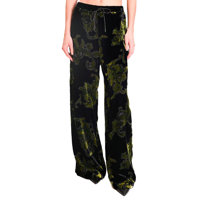 Wu'side - Velvet devorè trousers with drawstring - oil/black