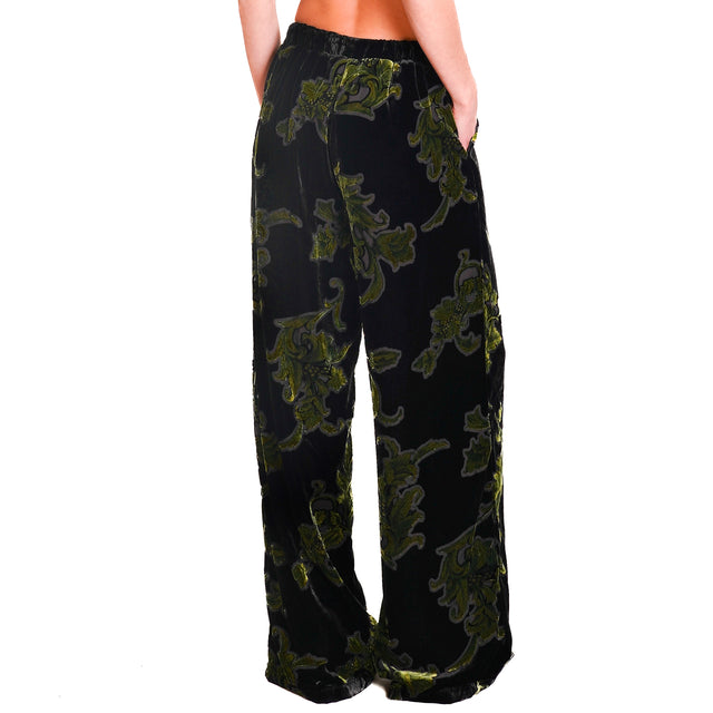 Wu'side - Velvet devorè trousers with drawstring - oil/black