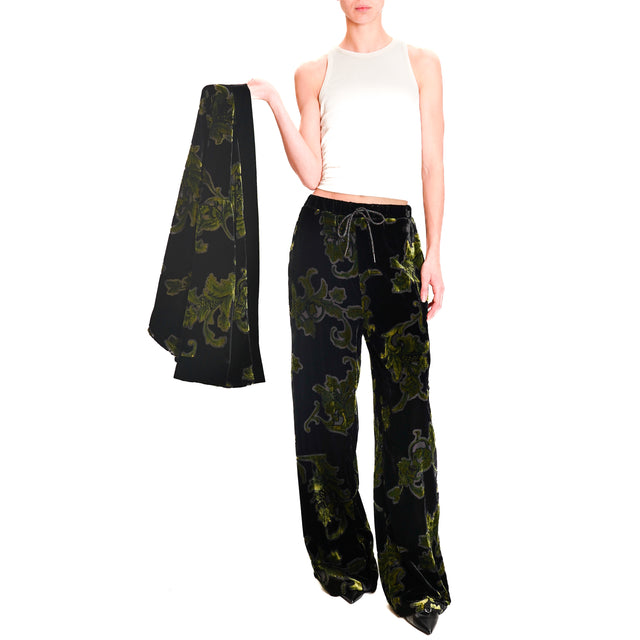 Wu'side - Velvet devorè trousers with drawstring - oil/black