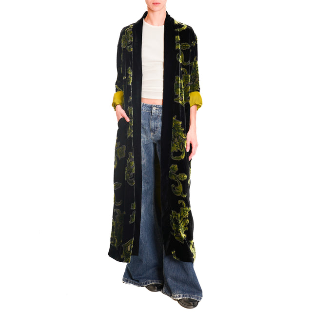 Wu'side-Long devorè velvet kimono - oil/black