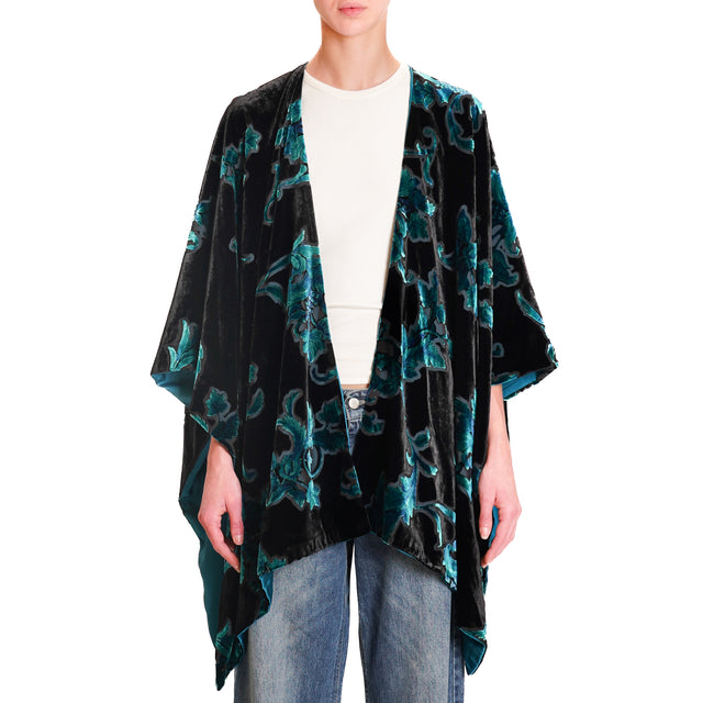 Wu'side-Devoré Velvet Cape - Teal/Black