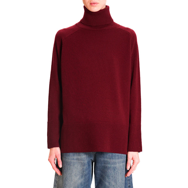 Tension in-Maglia box turtleneck 100% wool SOFT - Bordeaux