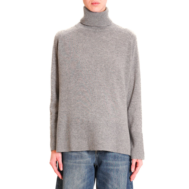 Tension in-Maglia box turtleneck 100% wool SOFT- grey melange