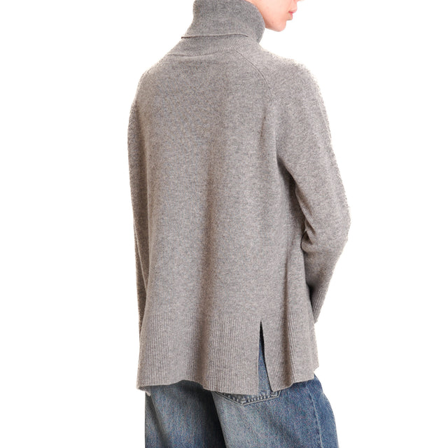 Tension in-Maglia box turtleneck 100% wool SOFT- grey melange