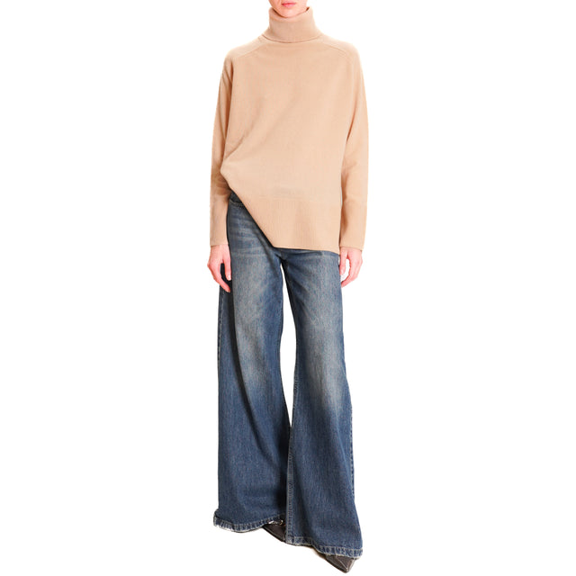 Tension in-Maglia box turtleneck 100% wool SOFT - beige